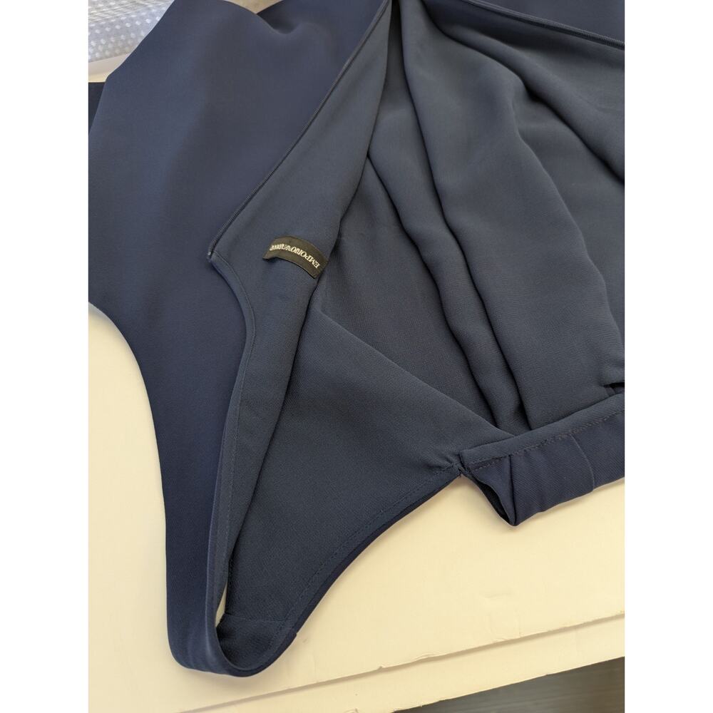 Emporio Armani Navy Blue Sleeveless Shift Dress Pleated Front,Size Cut Off, 12 - Picture 8 of 14